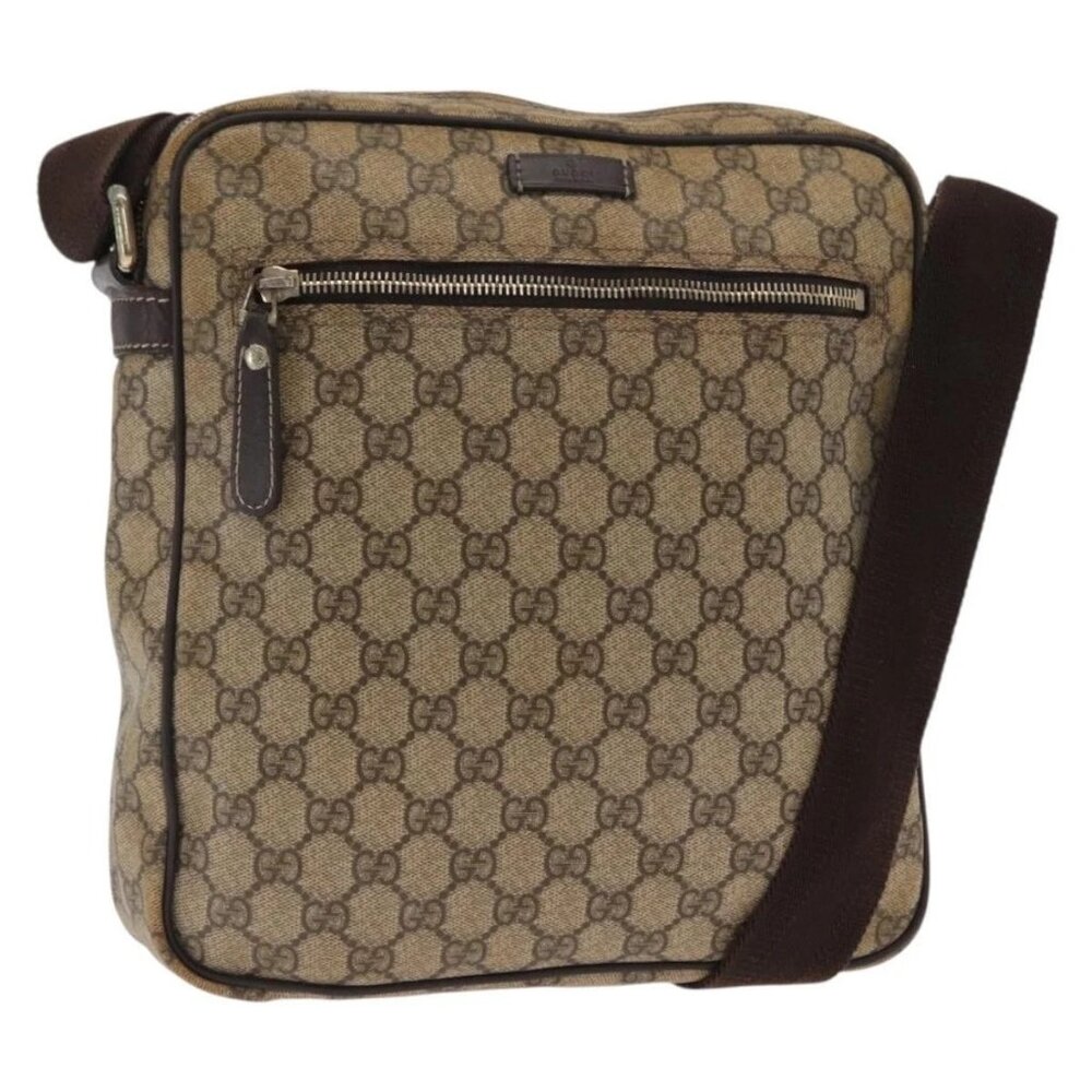 GUCCI GG Supreme Shoulder Bag PVC Beige Gold